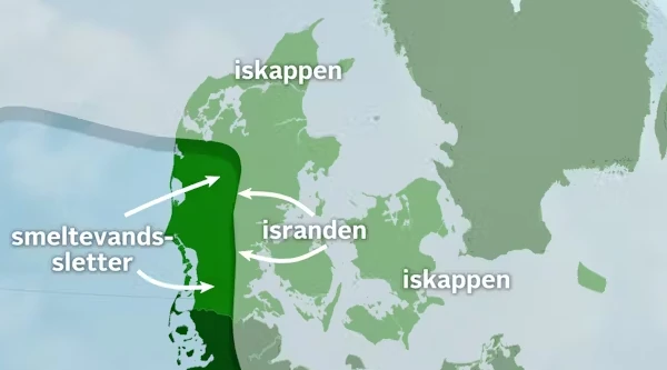 Kort over isranden under sidste istid - lånt fra TV2 Vejret